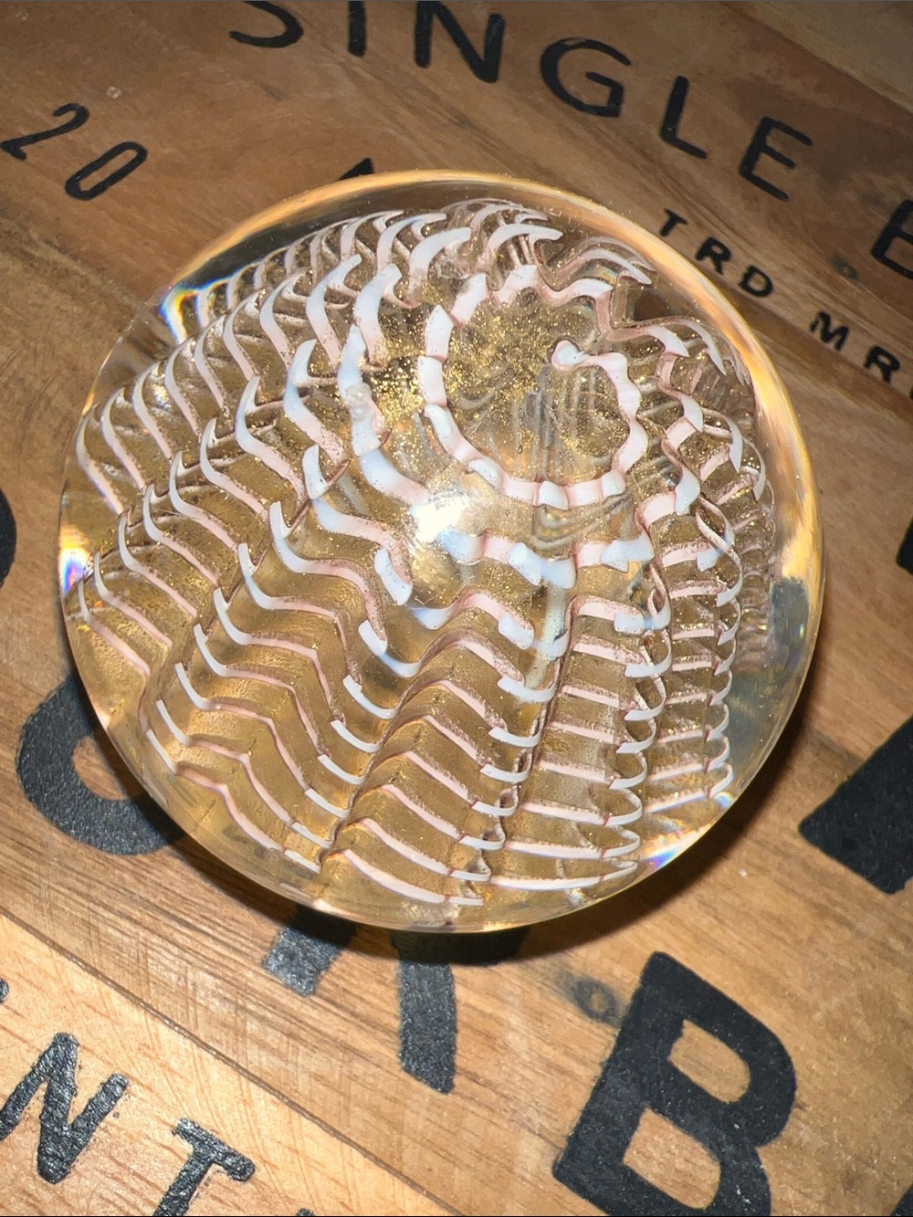 Murano Handblown Glass Paperweight - Gold and White Decorative Sphere